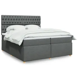 vidaxl-lozko-kontynentalne-z-materacem-ciemnoszara-tkanina-200x200-cm