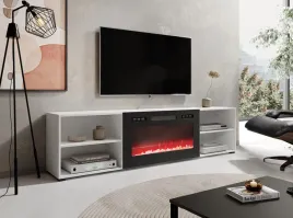 szafka-rtv-polo-200x33x505-bialy-kominek-czarny