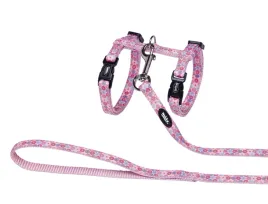 szelki-ze-smycza-dla-kota-flower-pink-nobby-rozowe-ze-wzorem