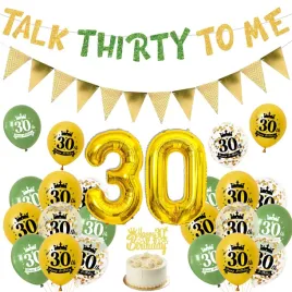 dekoracja-na-30-urodziny-balony-zielono-zlote-zestaw-baner-topper-cyfra-30