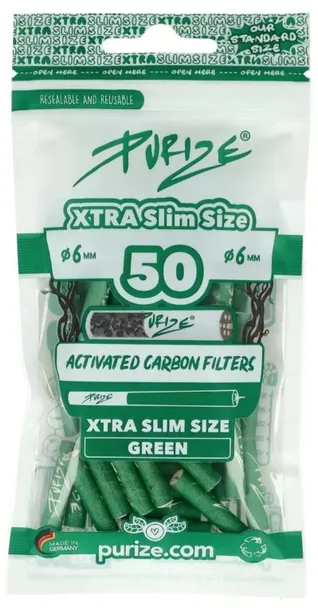 PURIZE Xtra Slim Aktywne Filtry węglowe Filterki z węglem aktywnym 50 szt.