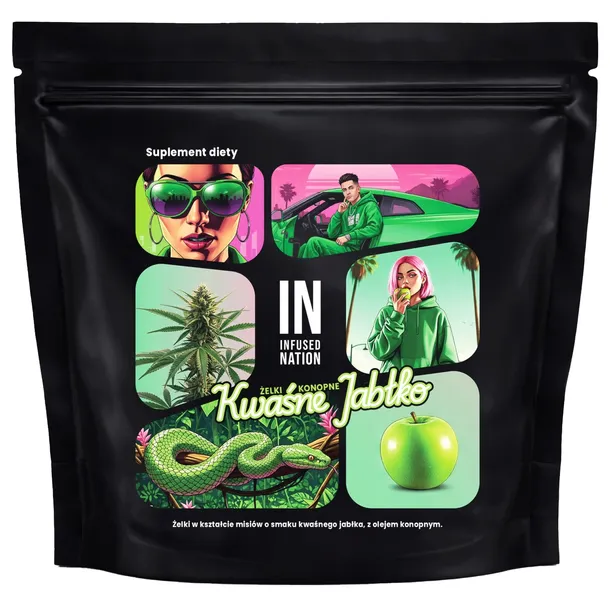 Żelki konopne Infused Nation KWAŚNE JABŁKO z olejek olej 140g