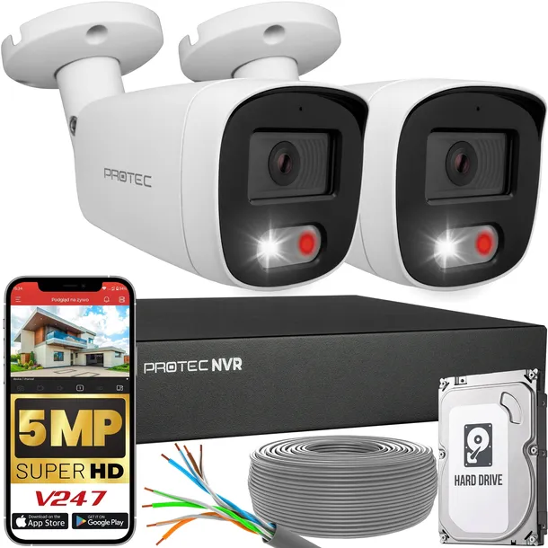 Zestaw do monitoringu 2 kamery IP PoE 5Mpx mikrofon detekcja ludzi HDD 1TB