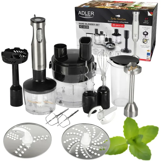 Blender Ręczny Adler 1800W Mocny Mikser Metalowy Srebr-Szary wielofunkcyjny
