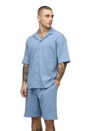 boohooman-meski-komplet-niebieski-z-krotkim-rekawem-szorty-w-paski-l-z3a