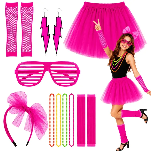 STRÓJ PRZEBRANIE SPÓDNICA LATA 80 90 ITALO DISCO RETRO NEON XS S