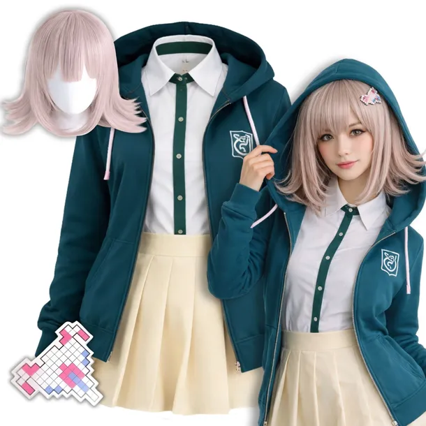 STRÓJ CHIAKI NANAMI COSPLAY DANGANRONPA KOSTIUM ANIME PERUKA SPINKA 170 176