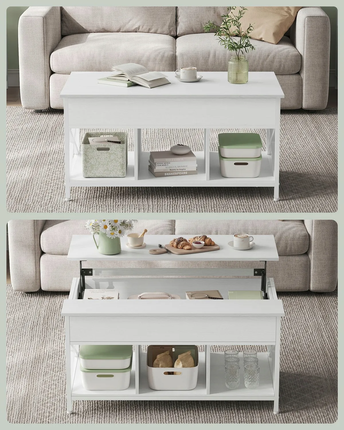 Stolik kawowy Songmics prostokątny 100 x 60 x 62cm biały - zdjęcie 4