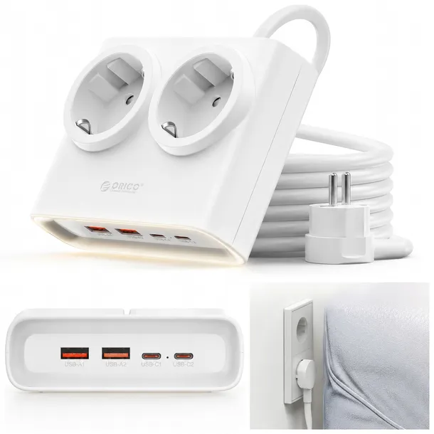 Listwa zasilająca przedłużacz Orico 25W 6w1 2xAC + 2xUSB-A + 2xUSB-C biała