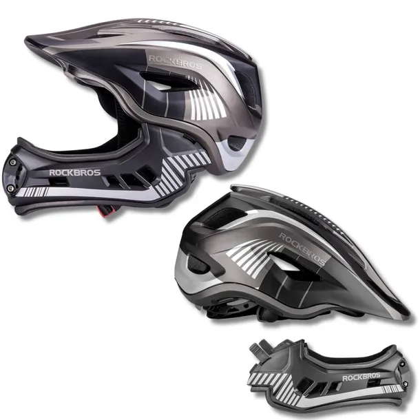 KASK DZIECIĘCY ROWEROWY Z ODPINANĄ SZCZĘKĄ ROZ M SZARY ROCKBROS