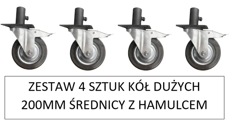 Zestaw kół do rusztowania warszawskiego - koła 200 mm z hamulcem STALFI
