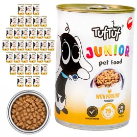 tuftuf-junior-pelnoporcjowa-karma-dla-szczeniat-z-drobiem-w-sosie-36x415g