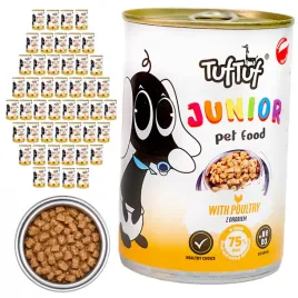 tuftuf-junior-mokra-karma-dla-szczeniat-drob-puszka-48x415g-kawalki-w-sosie