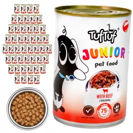 tuftuf-junior-pelnoporcjowa-karma-dla-szczeniat-z-wolowina-w-sosie-48x415g