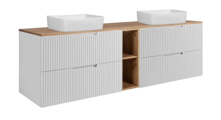 Szafka Łazienkowa UMYWALKA 180 Biały Regał Front Ryfle Blat Dąb Craft MDF