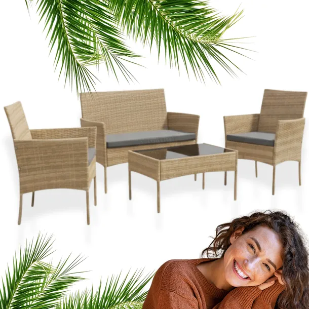 ZESTAW MEBLI OGRODOWYCH SFS010 MTG MEBLE OGRODOWE TECHNORATTAN NATURALNY
