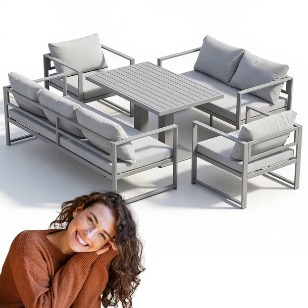 Zestaw mebli gotowych stalowych sofa fotele stół wysoki