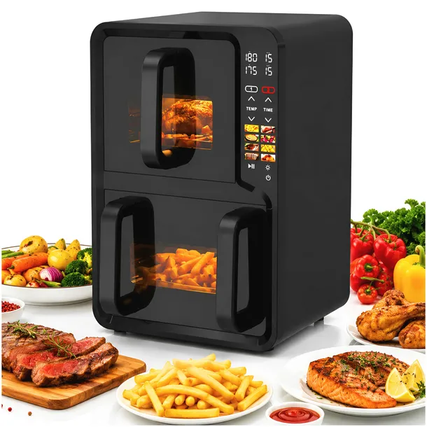 FRYTKOWNICA BEZTŁUSZCZOWA PIONOWA DWUKOMOROWA AIR FRYER PIONOWY 12L 2800W