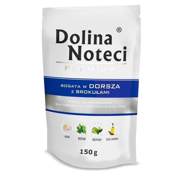 DOLINA NOTECI PREMIUM mokra karma dla psa bogata w dorsza z brokułami 150g