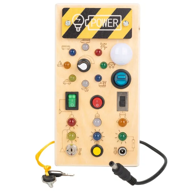 Tablica MONTESSORI Sensoryczna DREWNIANA Manipulacyjna LED Włącznik Światła