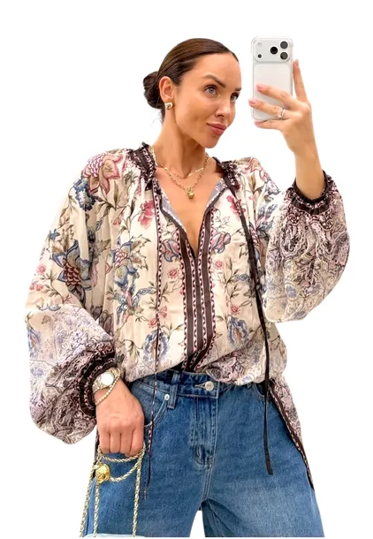 MIHOS Zwiewna bluzka BOHO z kwiatowym printem