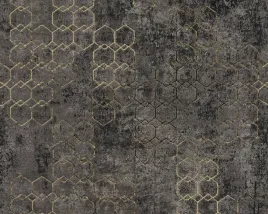 tapeta-scienna-zlote-heksagony-pierscienie-beton