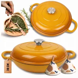 emaliowany-garnek-zeliwny-plaski-30cm-3l-hage-musztardowy