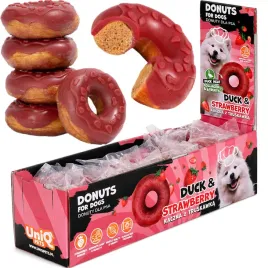 donut-kolagenowy-z-kaczka-i-truskawkami-przysmak-dla-psa-uniq-pets-10-szt