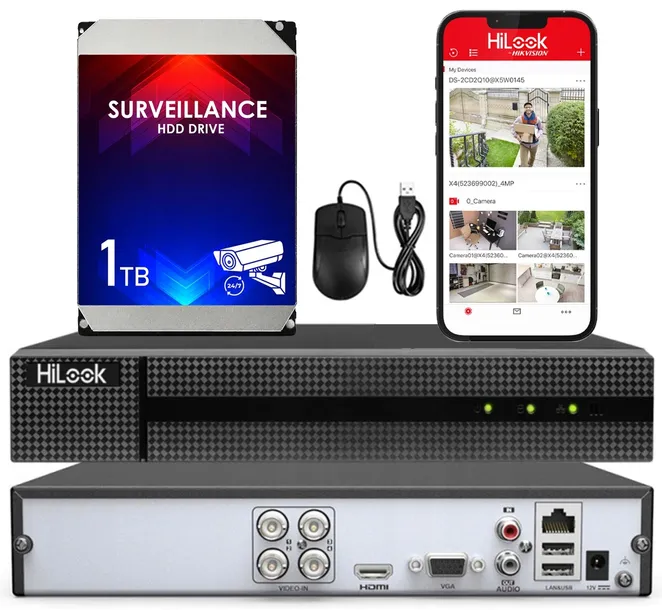 Rejestrator analogowy do kamer o 8MPx 4K AHD TVI CVI HiLook z dyskiem 1TB