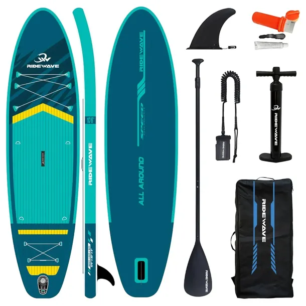 Deska SUP RIDEWAVE ALL AROUND 320 (10'6), uniwersalna, turkusowy / żółty