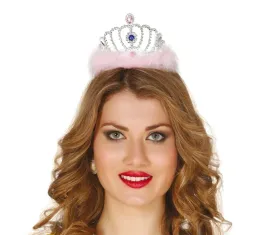 tiara-krolewny-srebrna-z-rozowym-puszkiem-ozdobna