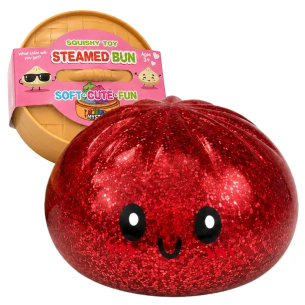 Gniotek Antystresowy Pierożek Squishy 10 cm Brokatowy CZERWONY