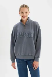 defacto-szara-bluza-damska-z-zamkiem-i-haftem-na-przodzie-2xl-5ga-2xl-5ga