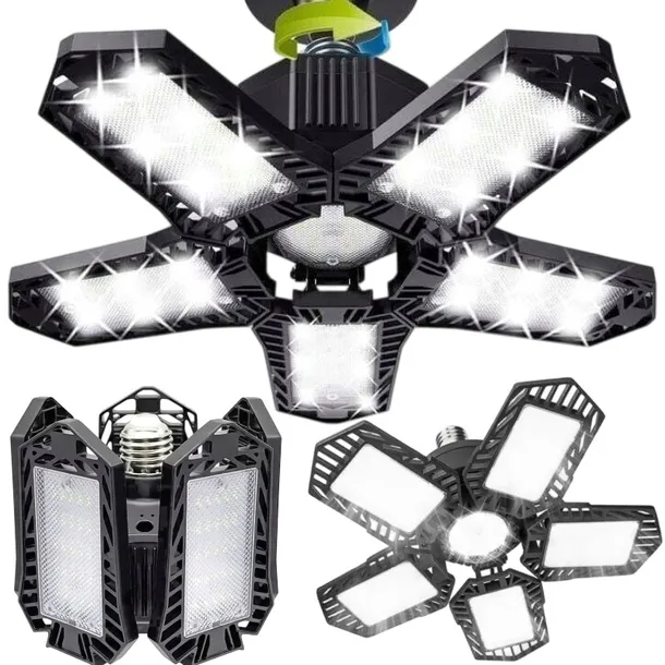 MOCNA Lampa Warsztatowa Do Garażu SUFITOWA Robocza Żarówka LED E27 SKŁADANA