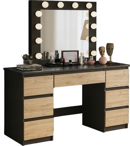 TOALETKA kosmetyczna z lustrem 12 LED wizaż BETI7 DĄB ARTISAN Czarna