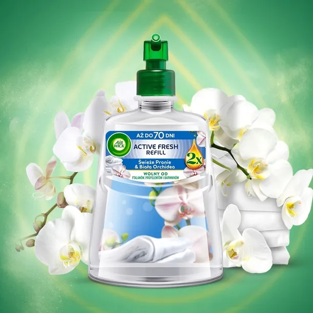 Air Wick Active Fresh zapas świeże pranie i biała orchidea 228 ml