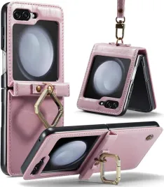caseme-etui-skorzane-do-samsung-galaxy-z-flip-5-portfel-rozowe-smycz