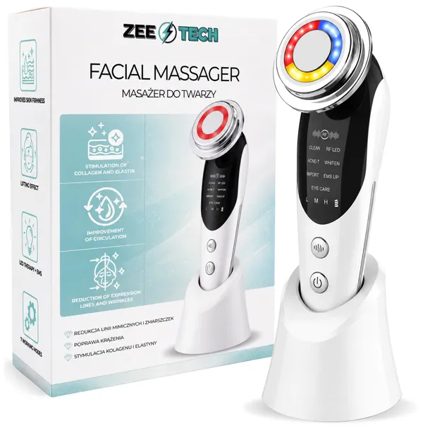 Masażer do twarzy 7w1 Mezoterapia bezigłowa elektryczny EMS lifting LED