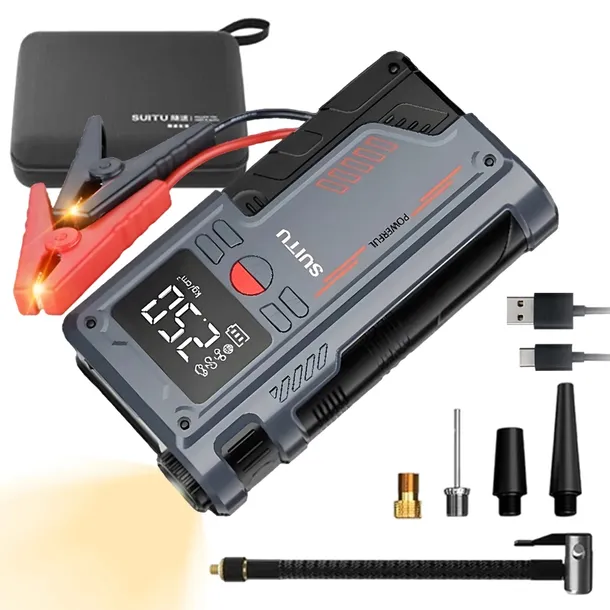 2X ROZRUSZNIK SAMOCHODOWY Z FUNKCJĄ DOPOMPOWYWANIA OPON POWER BANK 8000MAH