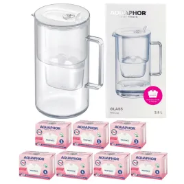 2x-dzbanek-aquaphor-glass-bialy-25l-szklany-do-wody-4-filtry-maxfor-mg