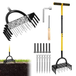 2x-t-ksztaltny-aerator-trawnika-z-6-pustymi-rurkami-i-stalowymi-gwozdziami