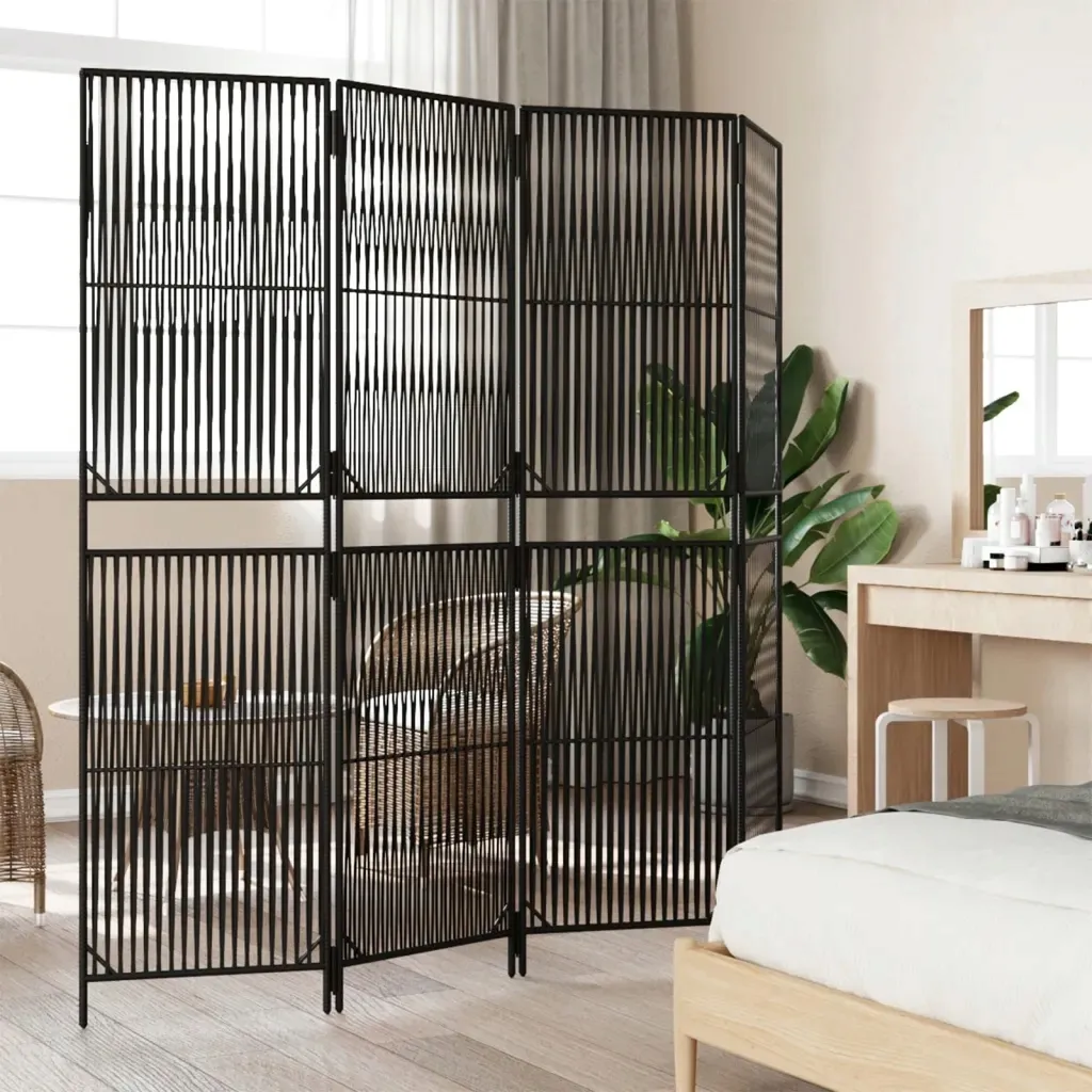 vidaxl-parawan-4-panelowy-czarny-polirattan