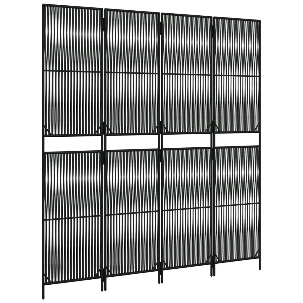 vidaxl-parawan-4-panelowy-czarny-polirattan-stan-nowy