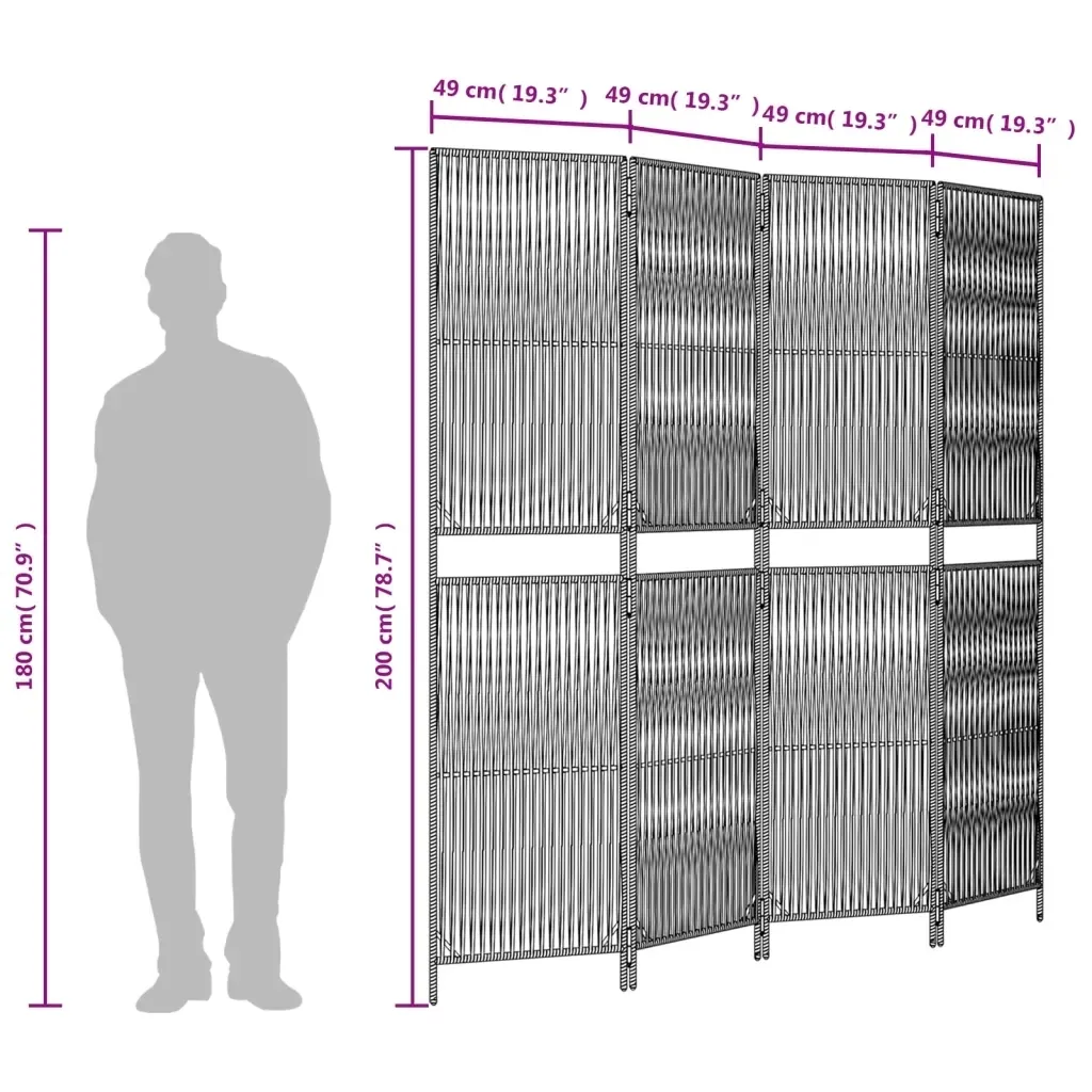 vidaxl-parawan-4-panelowy-czarny-polirattan
