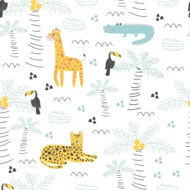 tapeta-dla-chlopca-zwierzeta-safari-drzewa-natura-flizelina-53x1000