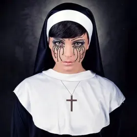 kostium-zakonnicy-przebranie-halloween-naszyjnik-krzyz-naklejki-drewniany