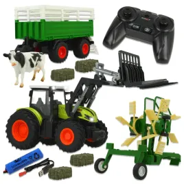 traktor-zdalnie-sterowany-z-podnosnikiem-przyczepa-zgrabiarka-siano-krowa