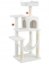 drapak-dla-kota-143-cm-z-domkiem-hamakiem-i-2-legowiskami-kremowy