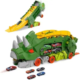 dinozaur-triceratops-transporter-tor-wyscigowy-4-auta-zestaw-3w1-zielony