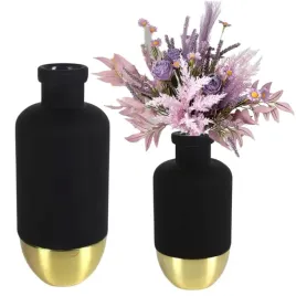 wazon-na-kwiaty-matowy-gladki-czarno-zloty-31-cm-szklo-metal-8718317838583
